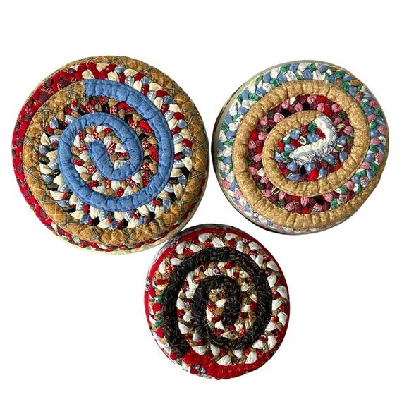 Handmade Multicolor Fabric Bowl Basket Set of 3 - Picture 3 of 6